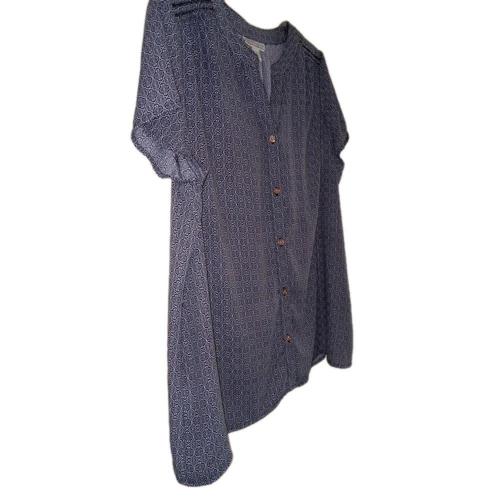 Dana Buchman Womens XL short sleeve‎ BLACK & GRAY blouse shirt top career office
